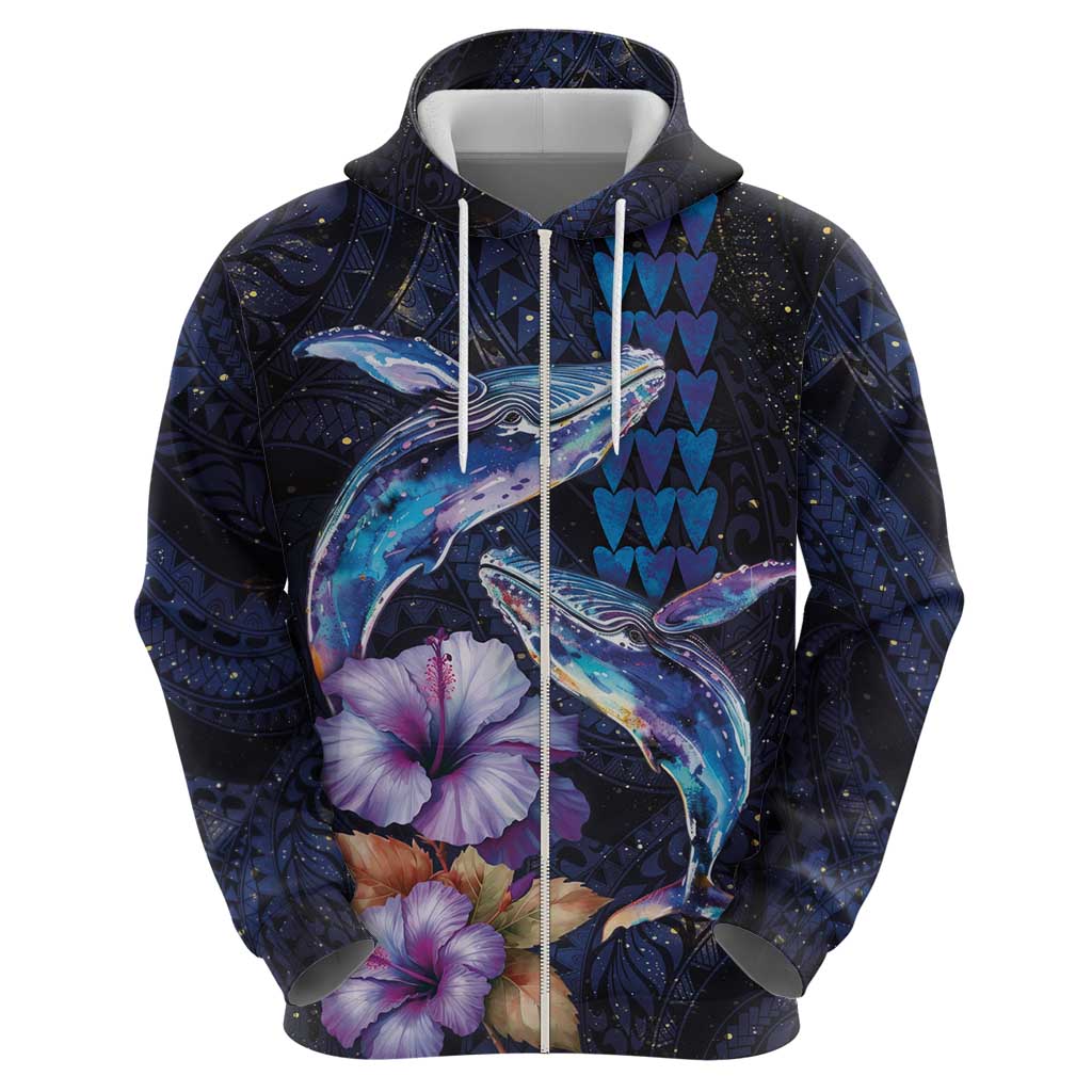 Hawaiian Whales Love Couple Hoodie Hibiscus and Kakau Art Tattoo Night Sky Vibe LT03 - Polynesian Pride