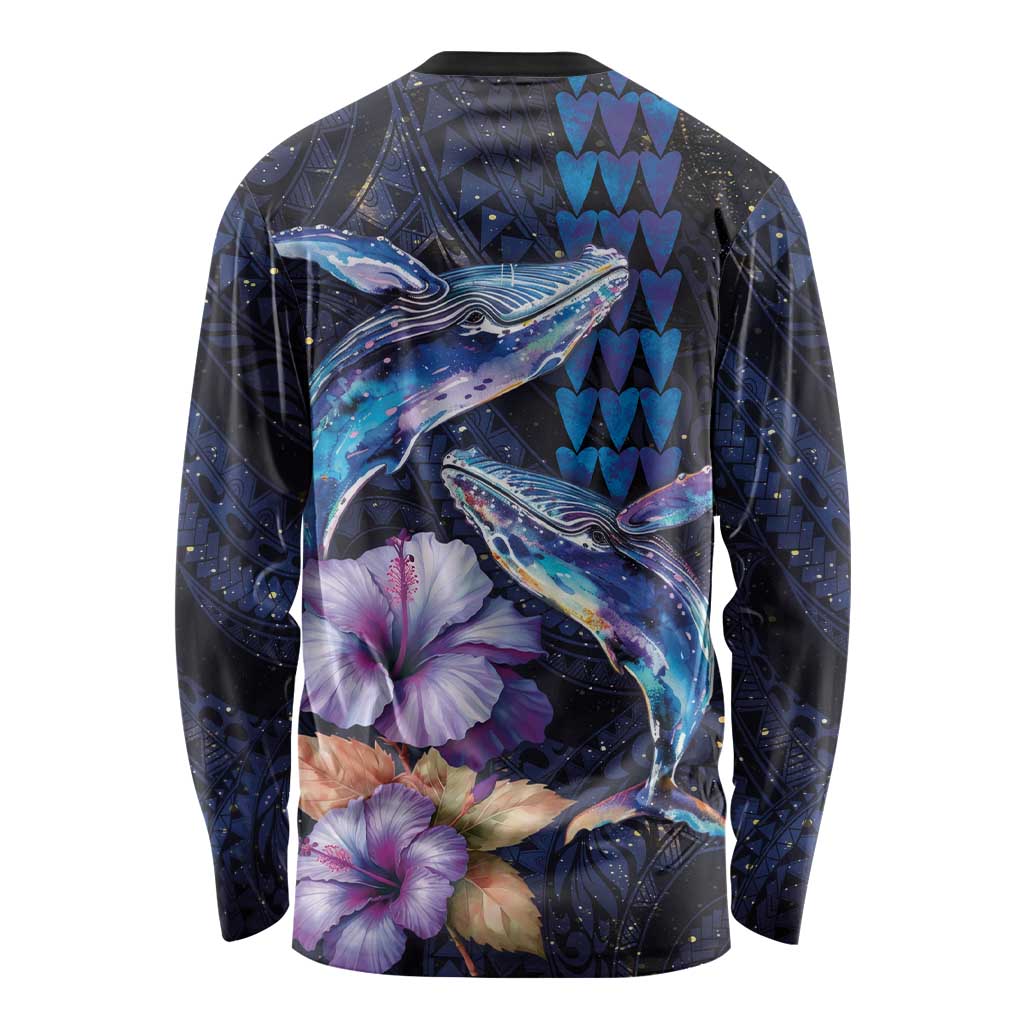 Hawaiian Whales Love Couple Long Sleeve Shirt Hibiscus and Kakau Art Tattoo Night Sky Vibe LT03 - Polynesian Pride