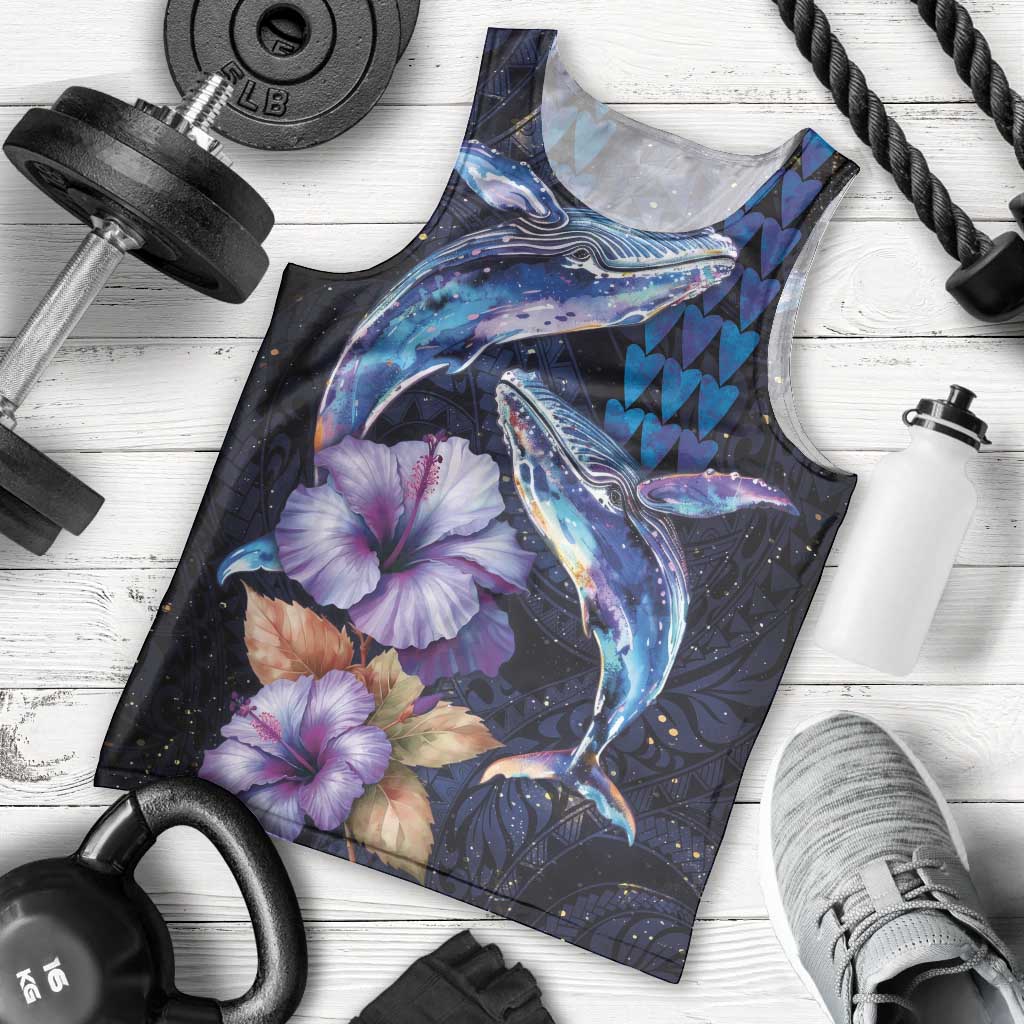 Hawaiian Whales Love Couple Men Tank Top Hibiscus and Kakau Art Tattoo Night Sky Vibe