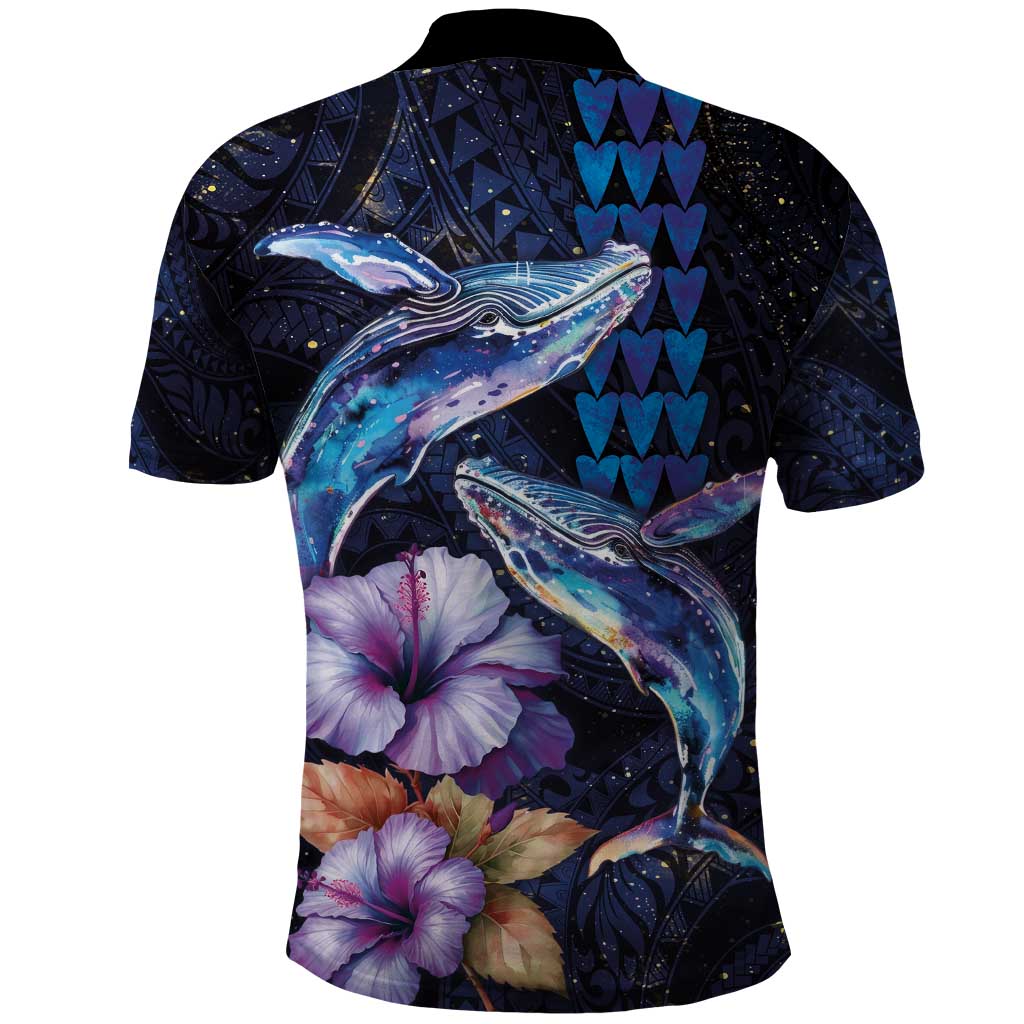 Hawaiian Whales Love Couple Polo Shirt Hibiscus and Kakau Art Tattoo Night Sky Vibe LT03 - Polynesian Pride