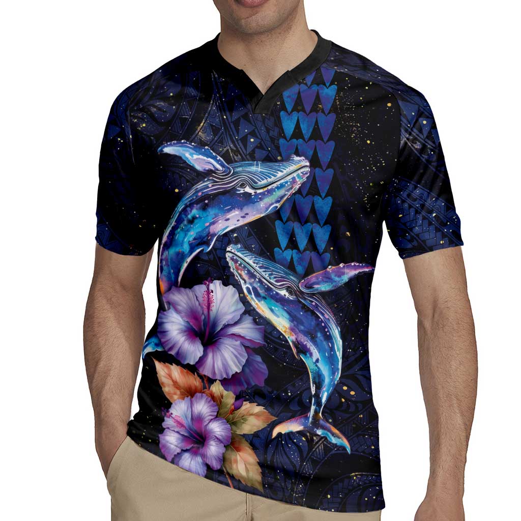 Hawaiian Whales Love Couple Rugby Jersey Hibiscus and Kakau Art Tattoo Night Sky Vibe LT03 - Polynesian Pride