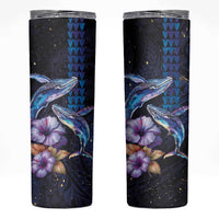Hawaiian Whales Love Couple Skinny Tumbler Hibiscus and Kakau Art Tattoo Night Sky Vibe LT03 Navy - Polynesian Pride