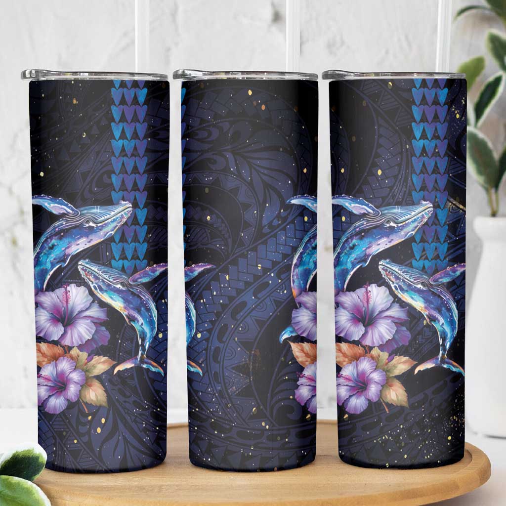 Hawaiian Whales Love Couple Skinny Tumbler Hibiscus and Kakau Art Tattoo Night Sky Vibe LT03 - Polynesian Pride