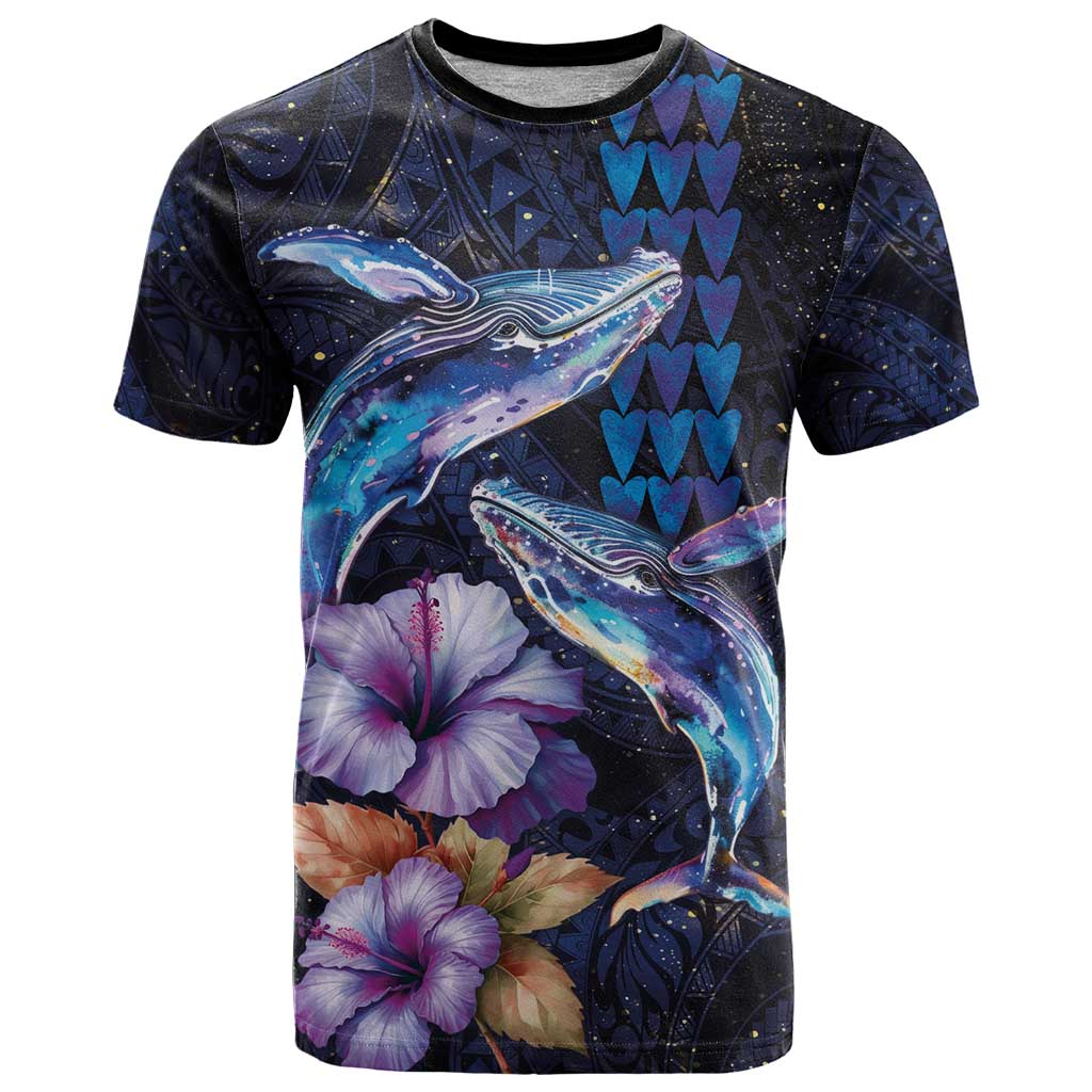 Hawaiian Whales Love Couple T Shirt Hibiscus and Kakau Art Tattoo Night Sky Vibe LT03 Navy - Polynesian Pride