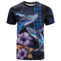 Hawaiian Whales Love Couple T Shirt Hibiscus and Kakau Art Tattoo Night Sky Vibe LT03 Navy - Polynesian Pride
