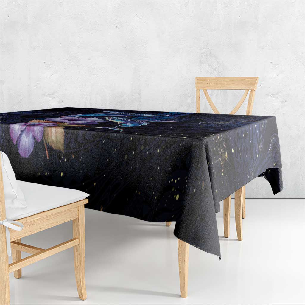 Hawaiian Whales Love Couple Tablecloth Hibiscus and Kakau Art Tattoo Night Sky Vibe