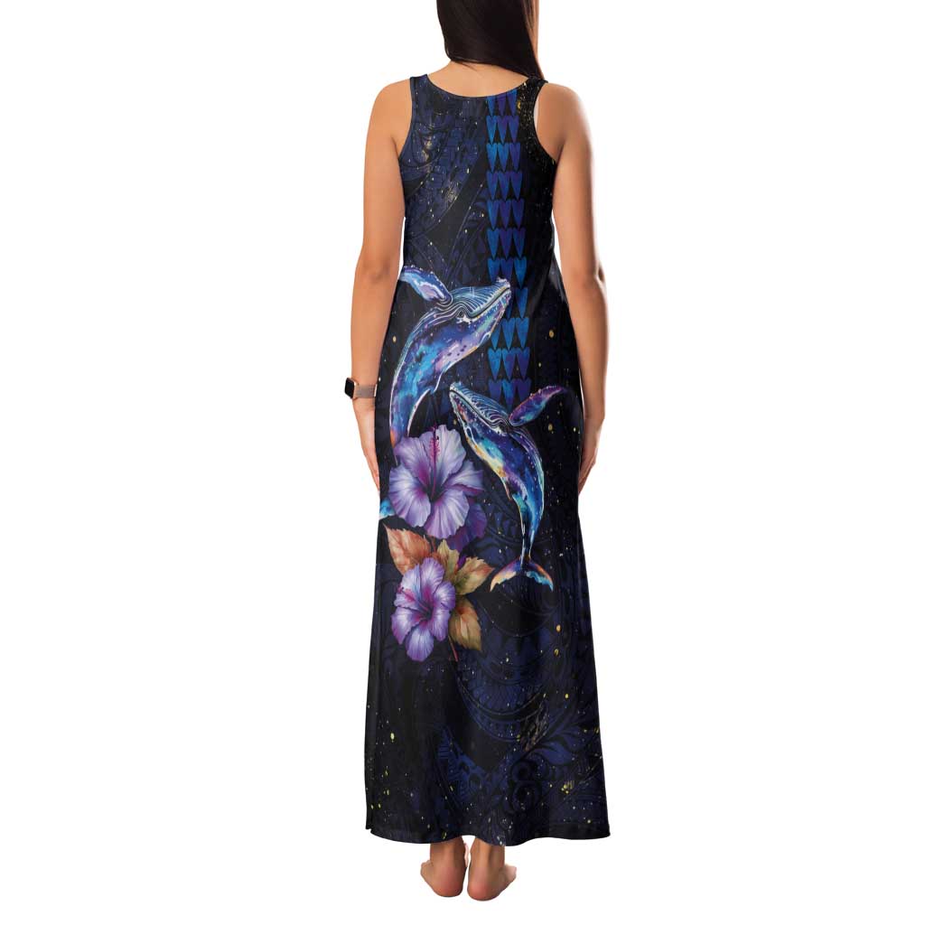 Hawaiian Whales Love Couple Tank Maxi Dress Hibiscus and Kakau Art Tattoo Night Sky Vibe LT03 - Polynesian Pride
