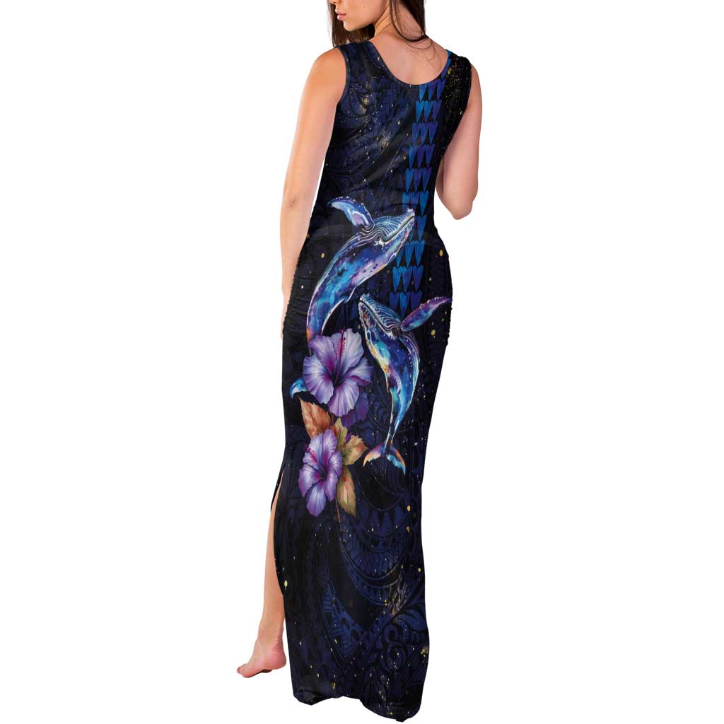 Hawaiian Whales Love Couple Tank Maxi Dress Hibiscus and Kakau Art Tattoo Night Sky Vibe LT03 - Polynesian Pride