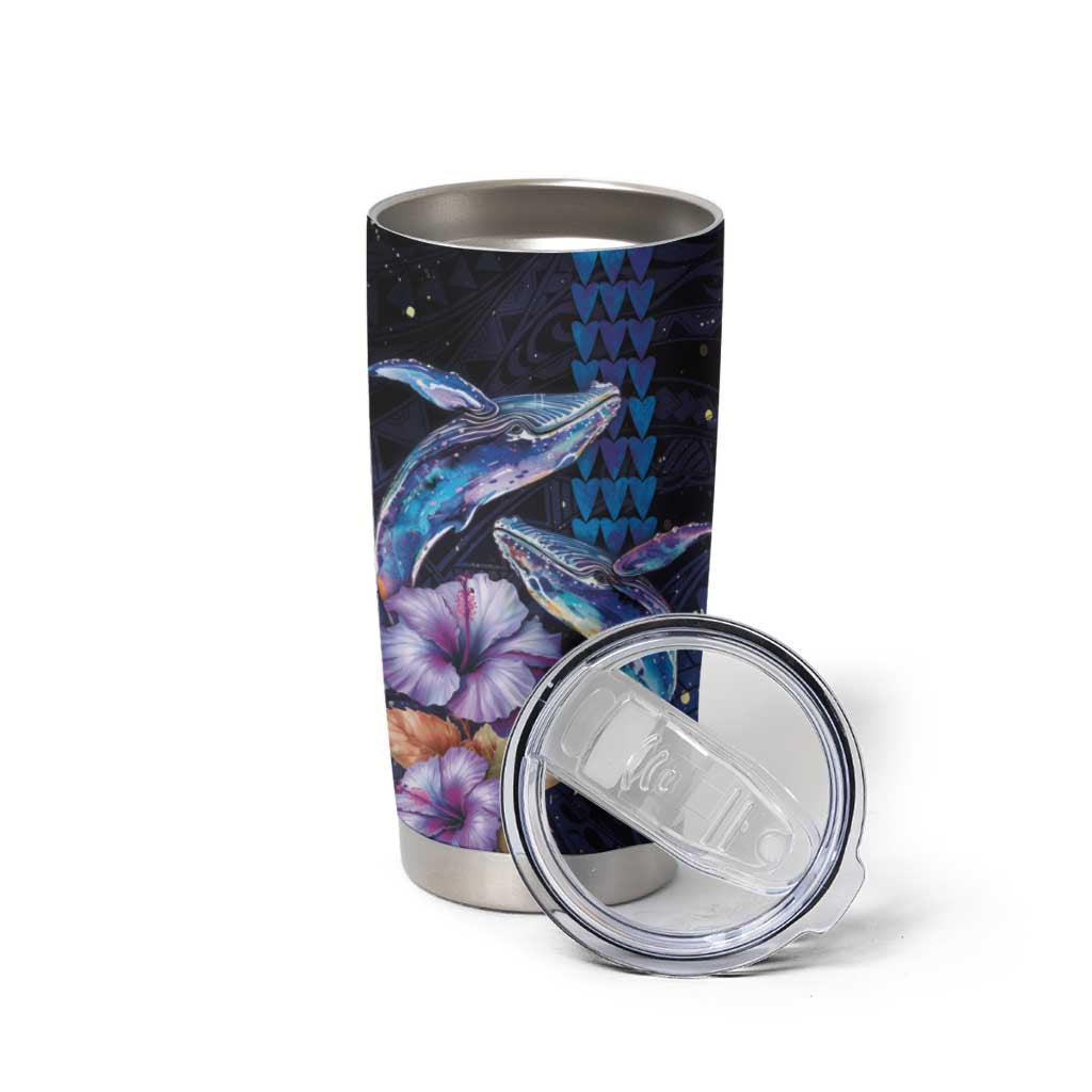 Hawaiian Whales Love Couple Tumbler Cup Hibiscus and Kakau Art Tattoo Night Sky Vibe LT03 - Polynesian Pride