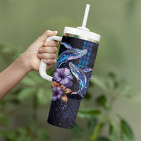 Hawaiian Whales Love Couple Tumbler With Handle Hibiscus and Kakau Art Tattoo Night Sky Vibe LT03 - Polynesian Pride