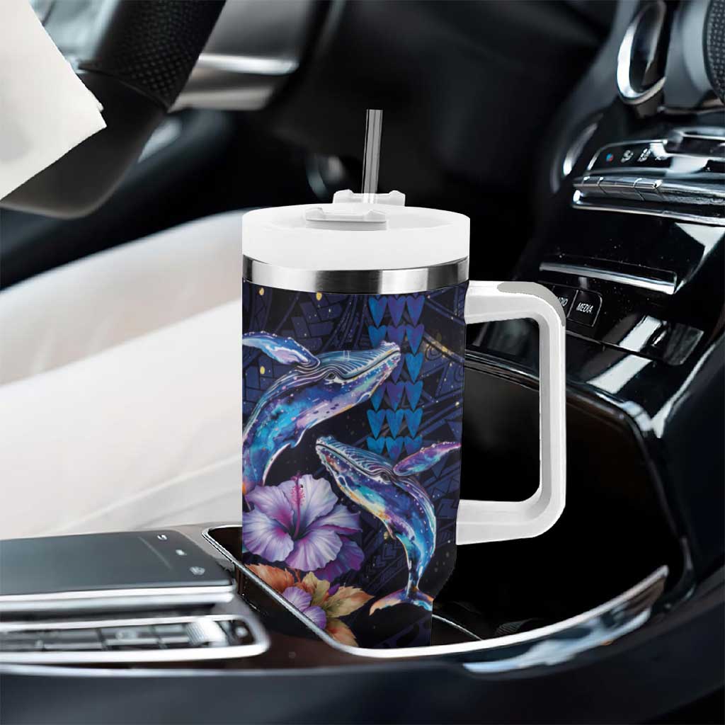 Hawaiian Whales Love Couple Tumbler With Handle Hibiscus and Kakau Art Tattoo Night Sky Vibe LT03 - Polynesian Pride