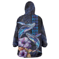Hawaiian Whales Love Couple Wearable Blanket Hoodie Hibiscus and Kakau Art Tattoo Night Sky Vibe LT03 - Polynesian Pride