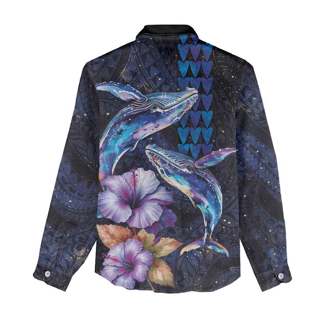 Hawaiian Whales Love Couple Women Casual Shirt Hibiscus and Kakau Art Tattoo Night Sky Vibe LT03 - Polynesian Pride