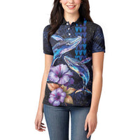 Hawaiian Whales Love Couple Women Polo Shirt Hibiscus and Kakau Art Tattoo Night Sky Vibe LT03 - Polynesian Pride