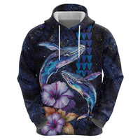 Hawaiian Whales Love Couple Zip Hoodie Hibiscus and Kakau Art Tattoo Night Sky Vibe LT03 - Polynesian Pride