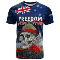 New Zealand ANZAC Day T Shirt Freedom Ain't Free LT05 Blue - Polynesian Pride