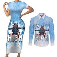 New Zealand Sky Diving Couples Matching Short Sleeve Bodycon Dress and Long Sleeve Button Shirt Lets Get High