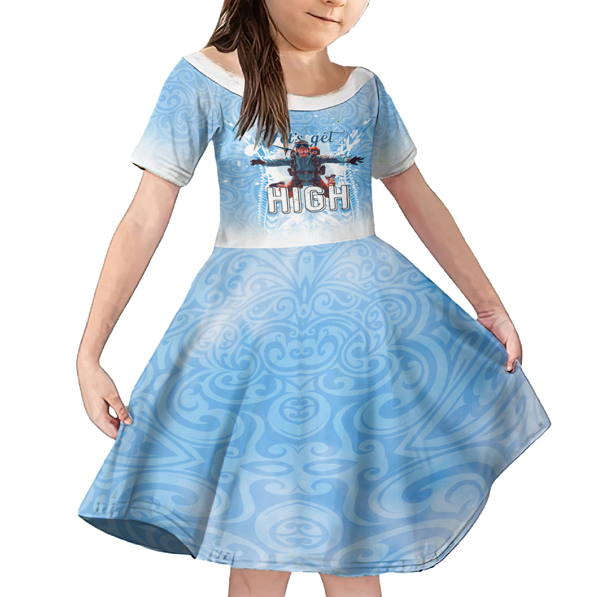 New Zealand Sky Diving Family Matching Long Sleeve Bodycon Dress and Hawaiian Shirt Lets Get High LT05 Daughter's Dress Blue - Polynesian Pride