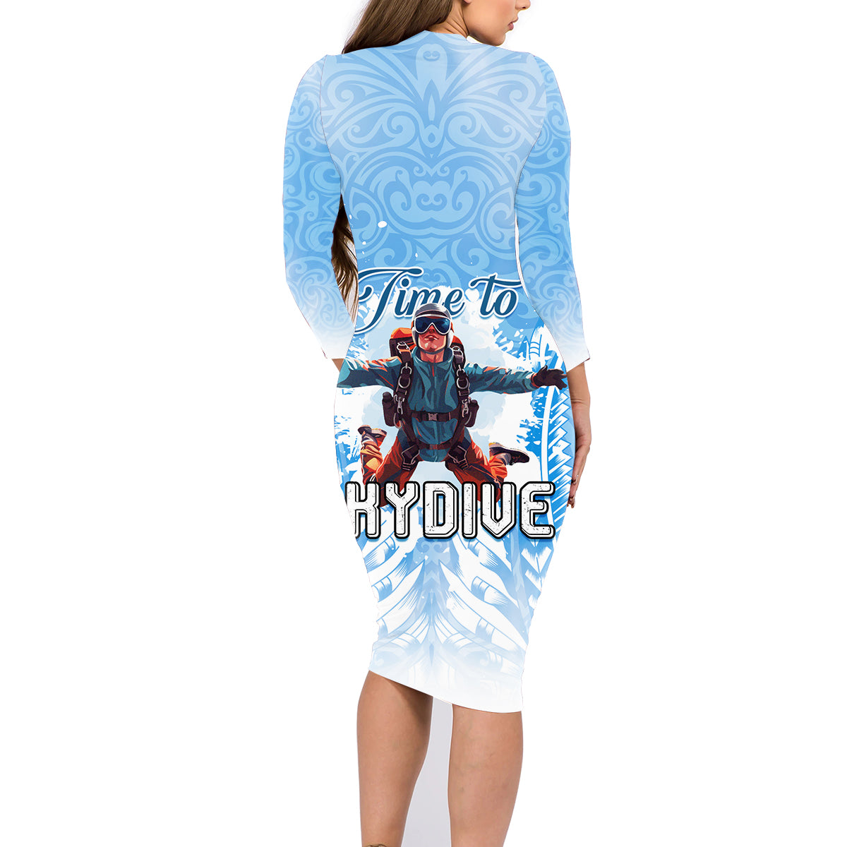 New Zealand Sky Diving Family Matching Long Sleeve Bodycon Dress and Hawaiian Shirt Lets Get High LT05 - Polynesian Pride