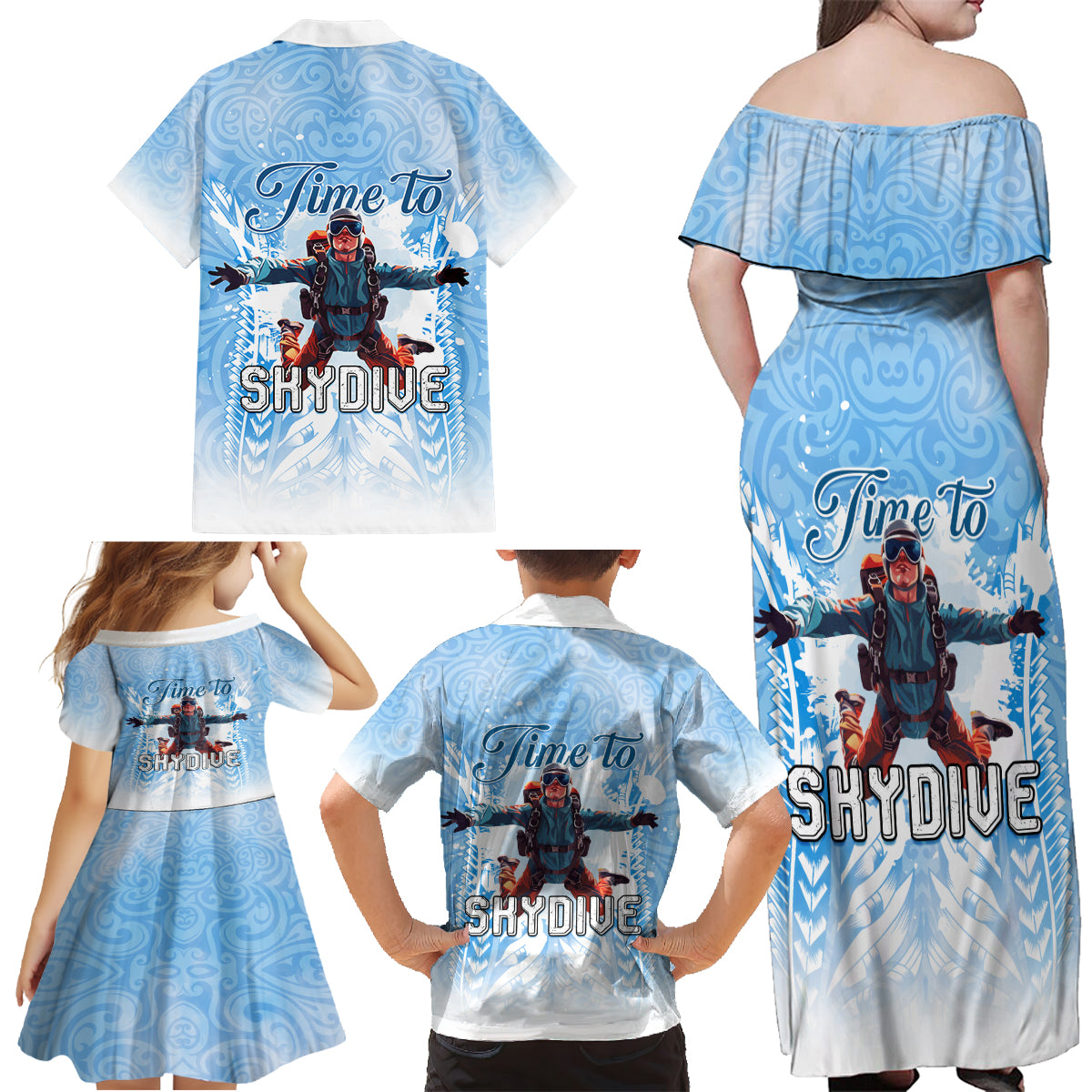 New Zealand Sky Diving Family Matching Off Shoulder Maxi Dress and Hawaiian Shirt Lets Get High LT05 - Polynesian Pride