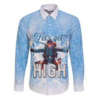 New Zealand Sky Diving Family Matching Off Shoulder Short Dress and Hawaiian Shirt Lets Get High LT05 Dad's Shirt - Long Sleeve Blue - Polynesian Pride