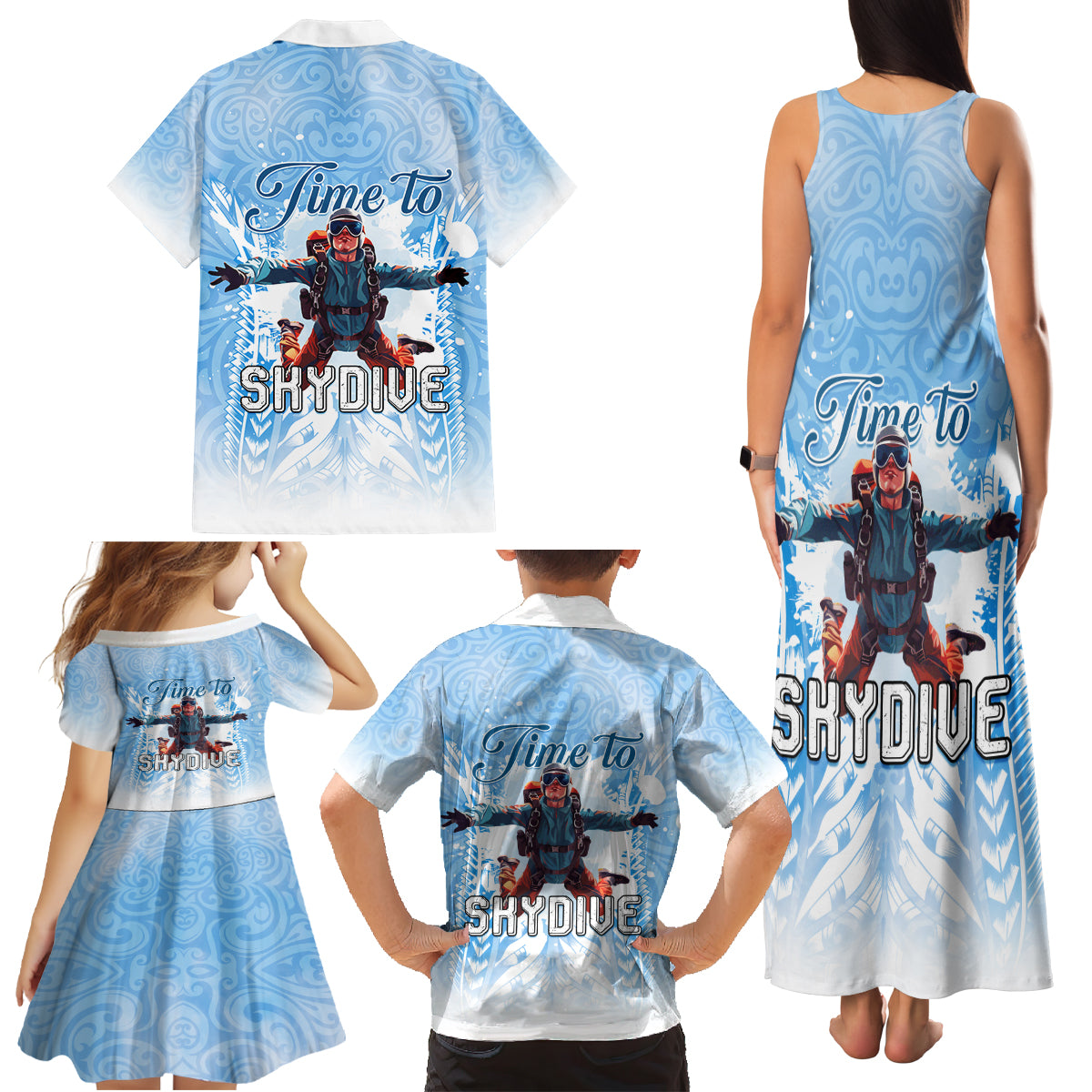 New Zealand Sky Diving Family Matching Tank Maxi Dress and Hawaiian Shirt Lets Get High LT05 - Polynesian Pride