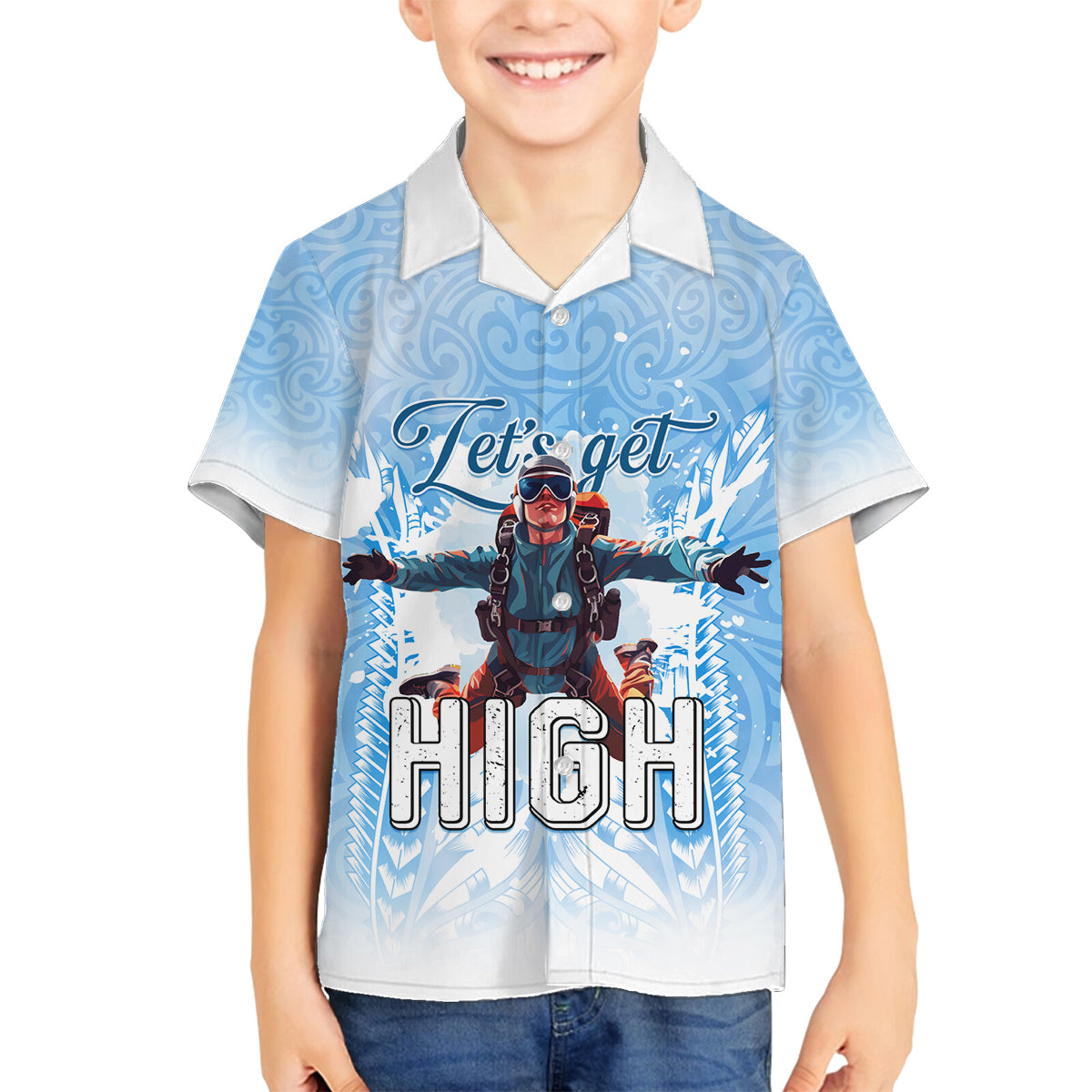 New Zealand Sky Diving Family Matching Tank Maxi Dress and Hawaiian Shirt Lets Get High LT05 Son's Shirt Blue - Polynesian Pride