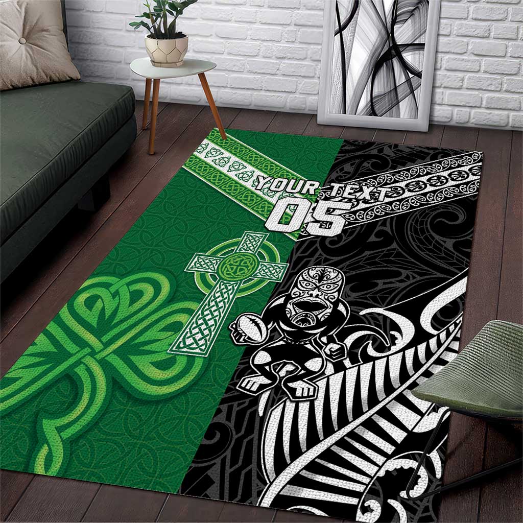 New Zealand And Ireland Rugby Custom Area Rug Maori Tiki With Shamrock