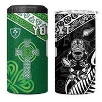 New Zealand And Ireland Rugby Custom 4 in 1 Can Cooler Tumbler Maori Tiki With Shamrock LT05 One Size: 16 oz Black - Polynesian Pride