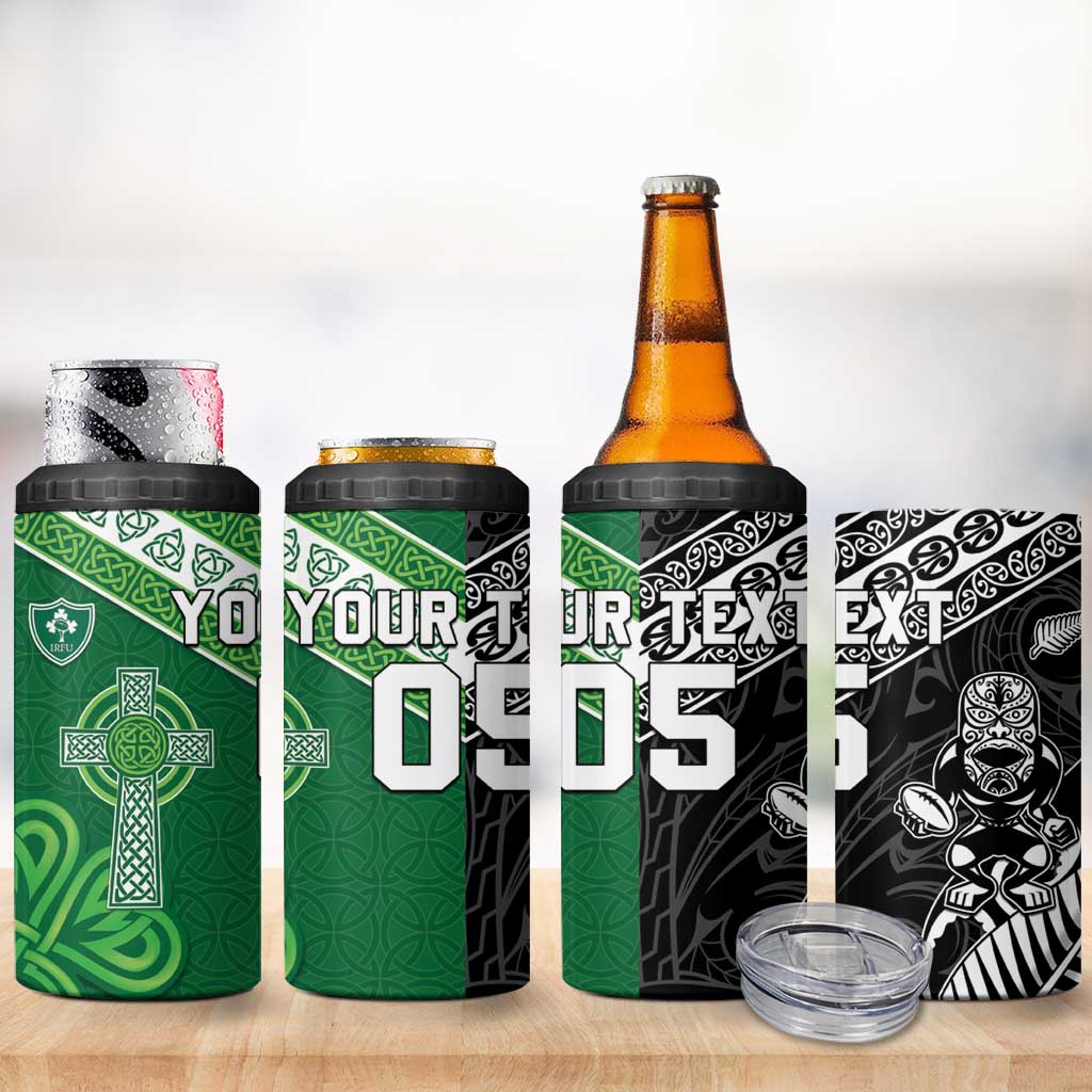 New Zealand And Ireland Rugby Custom 4 in 1 Can Cooler Tumbler Maori Tiki With Shamrock LT05 - Polynesian Pride
