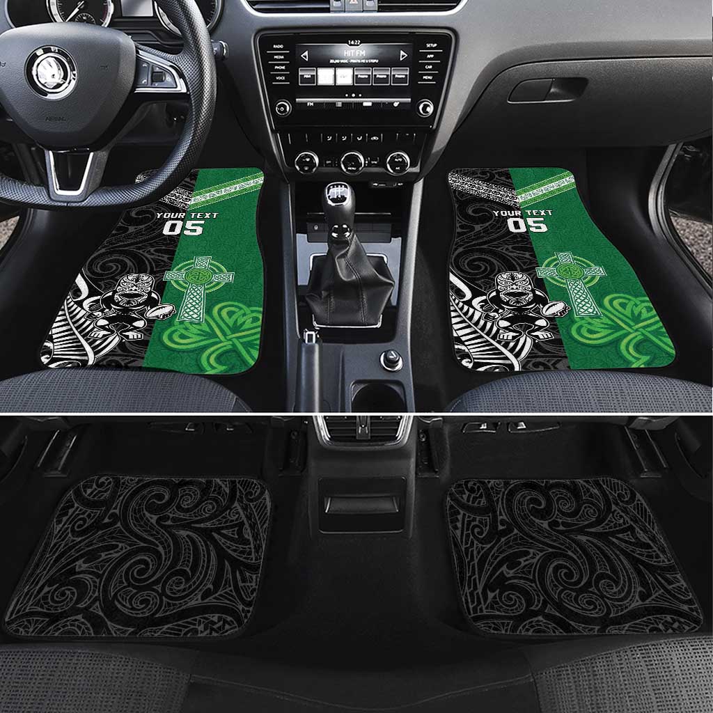 New Zealand And Ireland Rugby Custom Car Mats Maori Tiki With Shamrock