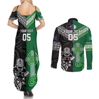 New Zealand And Ireland Rugby Custom Couples Matching Summer Maxi Dress and Long Sleeve Button Shirt Maori Tiki With Shamrock LT05 - Polynesian Pride