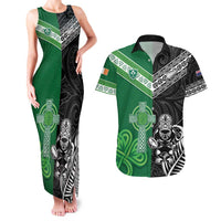 New Zealand And Ireland Rugby Custom Couples Matching Tank Maxi Dress and Hawaiian Shirt Maori Tiki With Shamrock LT05 Black - Polynesian Pride