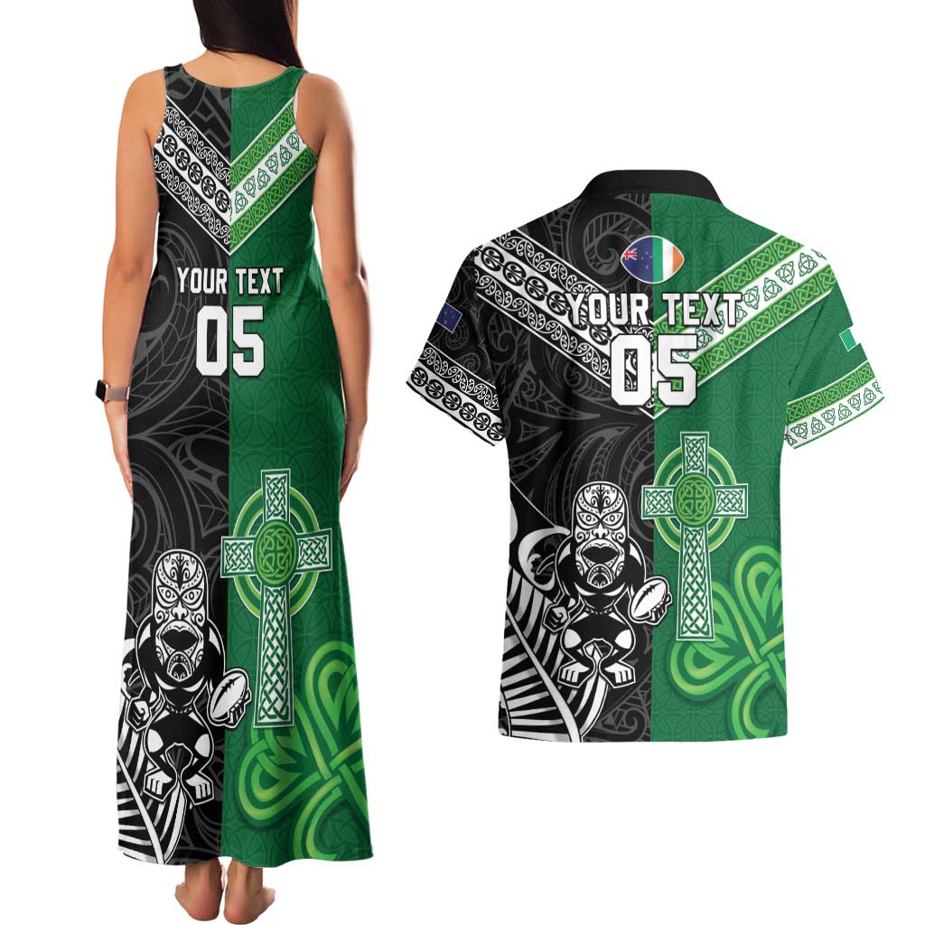 New Zealand And Ireland Rugby Custom Couples Matching Tank Maxi Dress and Hawaiian Shirt Maori Tiki With Shamrock LT05 - Polynesian Pride