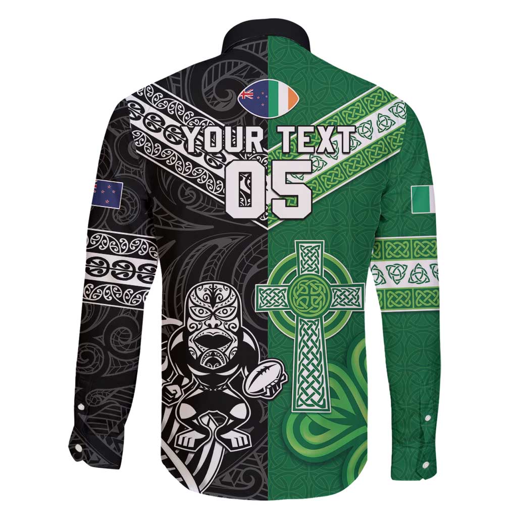 New Zealand And Ireland Rugby Custom Family Matching Off Shoulder Maxi Dress and Hawaiian Shirt Maori Tiki With Shamrock LT05 - Polynesian Pride