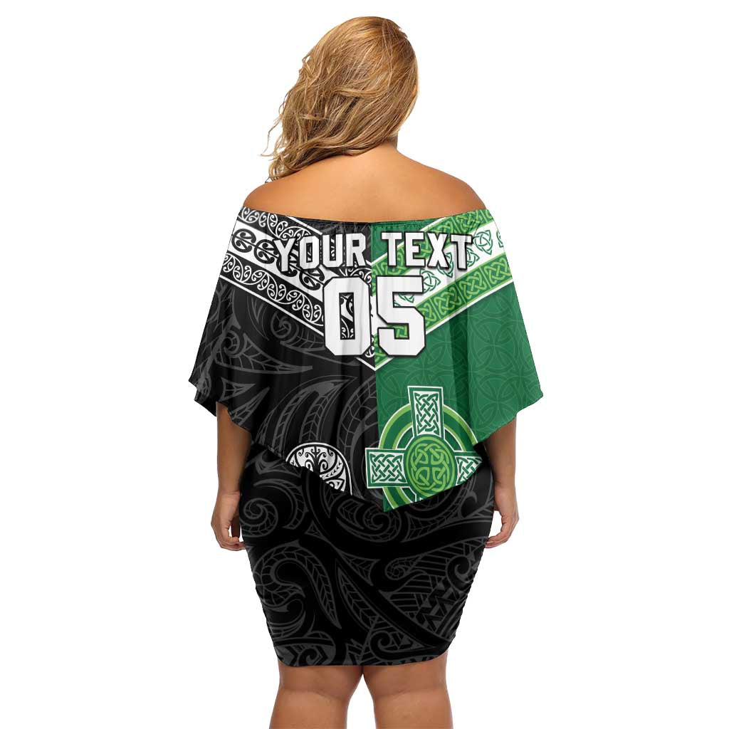 New Zealand And Ireland Rugby Custom Family Matching Off Shoulder Short Dress and Hawaiian Shirt Maori Tiki With Shamrock LT05 - Polynesian Pride