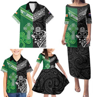 New Zealand And Ireland Rugby Custom Family Matching Puletasi and Hawaiian Shirt Maori Tiki With Shamrock LT05 - Polynesian Pride