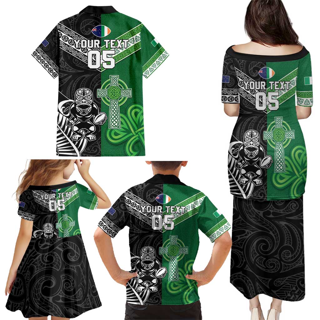 New Zealand And Ireland Rugby Custom Family Matching Puletasi and Hawaiian Shirt Maori Tiki With Shamrock LT05 - Polynesian Pride