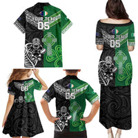 New Zealand And Ireland Rugby Custom Family Matching Puletasi and Hawaiian Shirt Maori Tiki With Shamrock LT05 - Polynesian Pride