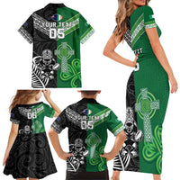 New Zealand And Ireland Rugby Custom Family Matching Short Sleeve Bodycon Dress and Hawaiian Shirt Maori Tiki With Shamrock LT05 - Polynesian Pride