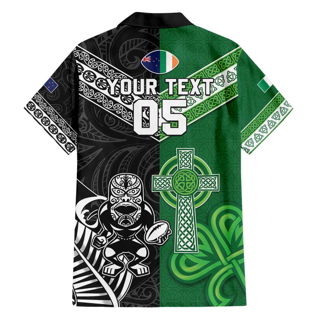New Zealand And Ireland Rugby Custom Family Matching Short Sleeve Bodycon Dress and Hawaiian Shirt Maori Tiki With Shamrock LT05 - Polynesian Pride
