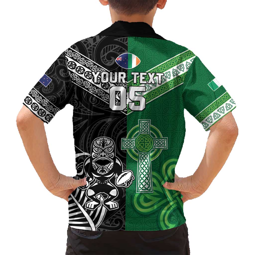 New Zealand And Ireland Rugby Custom Family Matching Summer Maxi Dress and Hawaiian Shirt Maori Tiki With Shamrock LT05 - Polynesian Pride