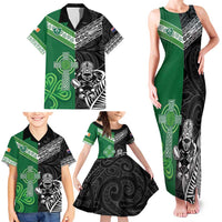 New Zealand And Ireland Rugby Custom Family Matching Tank Maxi Dress and Hawaiian Shirt Maori Tiki With Shamrock LT05 - Polynesian Pride
