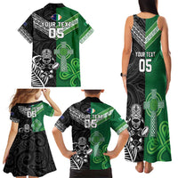 New Zealand And Ireland Rugby Custom Family Matching Tank Maxi Dress and Hawaiian Shirt Maori Tiki With Shamrock LT05 - Polynesian Pride