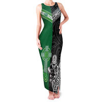New Zealand And Ireland Rugby Custom Family Matching Tank Maxi Dress and Hawaiian Shirt Maori Tiki With Shamrock LT05 Mom's Dress Black - Polynesian Pride