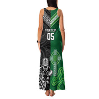New Zealand And Ireland Rugby Custom Family Matching Tank Maxi Dress and Hawaiian Shirt Maori Tiki With Shamrock LT05 - Polynesian Pride