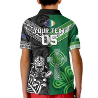 New Zealand And Ireland Rugby Custom Kid Polo Shirt Maori Tiki With Shamrock LT05 - Polynesian Pride