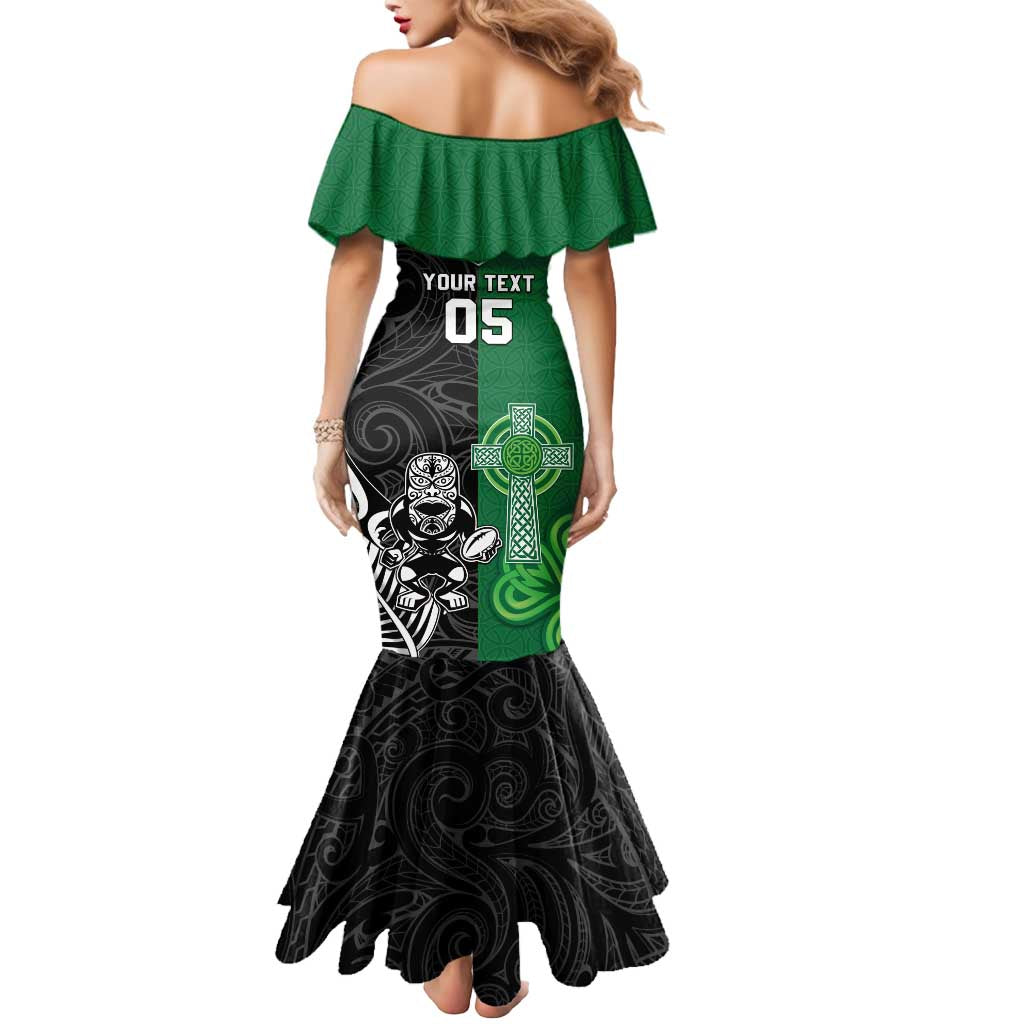 New Zealand And Ireland Rugby Custom Mermaid Dress Maori Tiki With Shamrock LT05 - Polynesian Pride