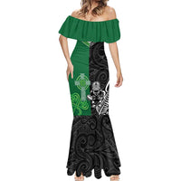 New Zealand And Ireland Rugby Custom Mermaid Dress Maori Tiki With Shamrock LT05 - Polynesian Pride