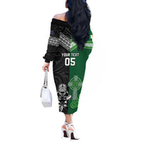 New Zealand And Ireland Rugby Custom Off The Shoulder Long Sleeve Dress Maori Tiki With Shamrock